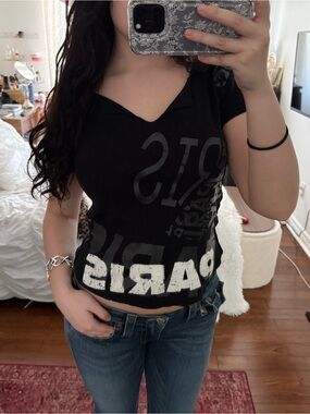 Vintage Paris Black Graphic V-Neck Women's Tee